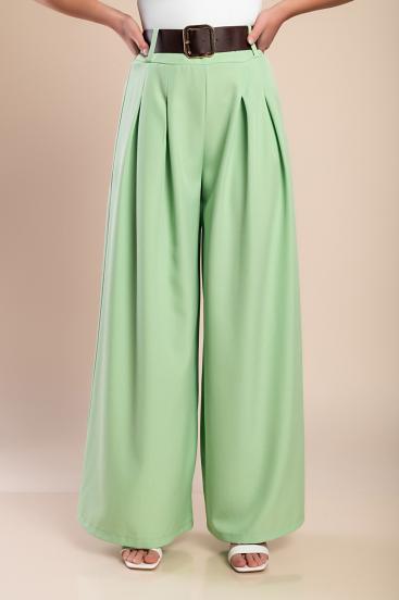 Pantaloni lungi eleganti cu centura, verde deschis
