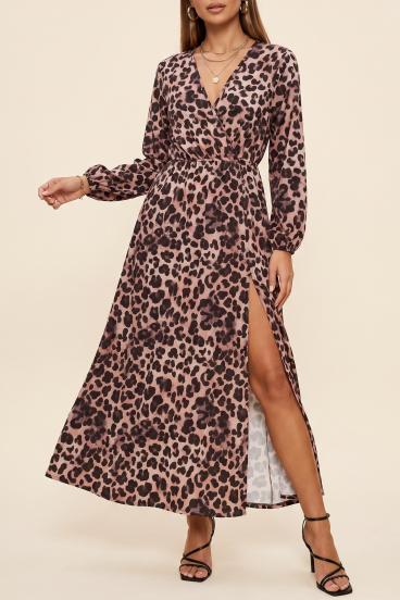 Rochie lunga cu imprimeu leopard, bej