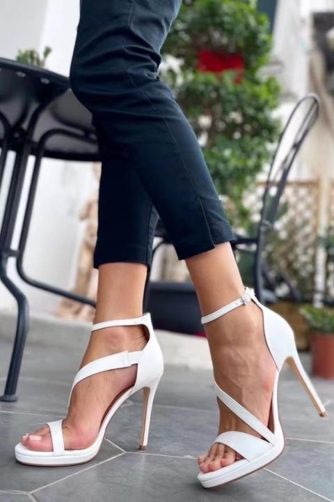 Sandale cu toc Madesima, albe