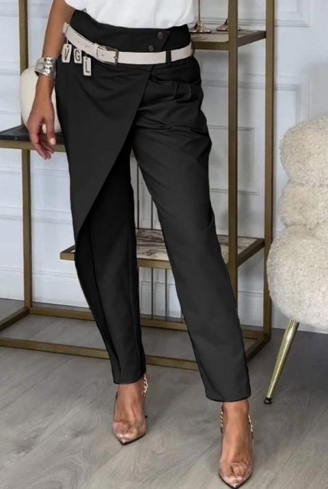 Pantaloni eleganti cu volan, negri