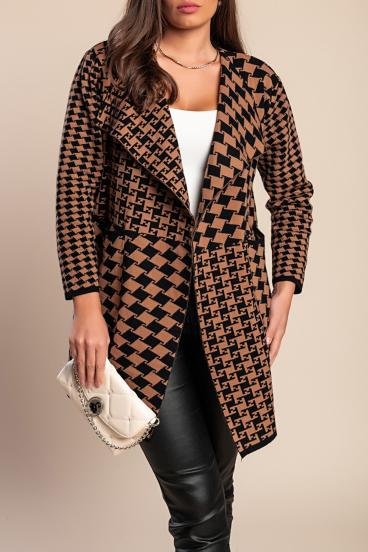 Cardigan moale cu imprimeu carouri, maro