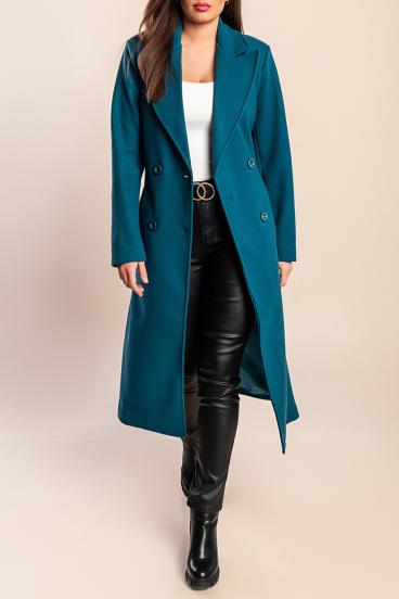 Palton lung elegant cu nasturi, petrol