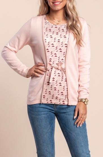 Pulover marime plus cu fundita decorativa, roz deschis