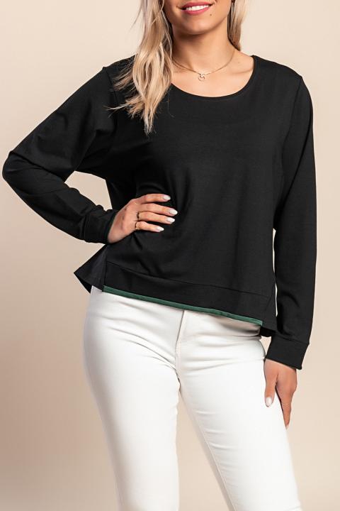 Top cu mâneci lungi, negru