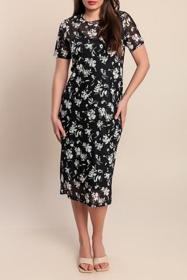Rochie midi elegantă cu imprimeu, neagră