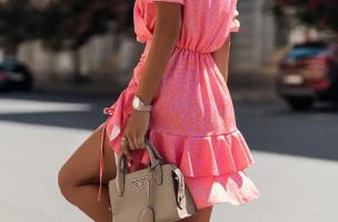 Rochie mini eleganta cu imprimeu Tamba, roz