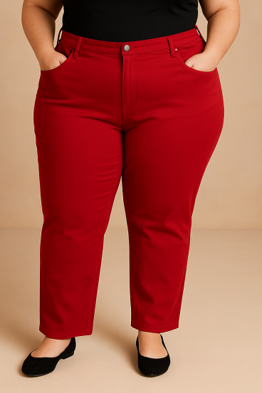 Pantaloni din bumbac mărimi mari, burgundy