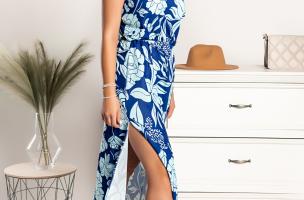 Rochie maxi elegantă cu imprimeu Tiezza, albastru