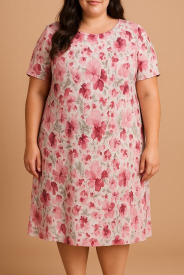 Rochie plus size cu imprimeu floral, roz