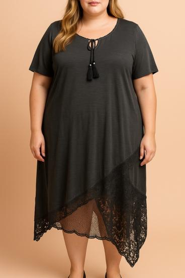 Rochie plus size cu dantelă, gri