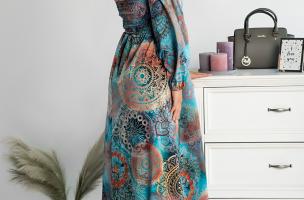 Rochie maxi eleganta cu imprimeu Montella, albastru deschis