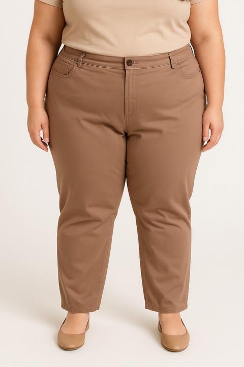 Pantaloni din bumbac mărimi mari, camel