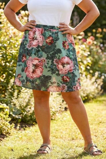 Fustă mărime mare cu imprimeu floral, verde