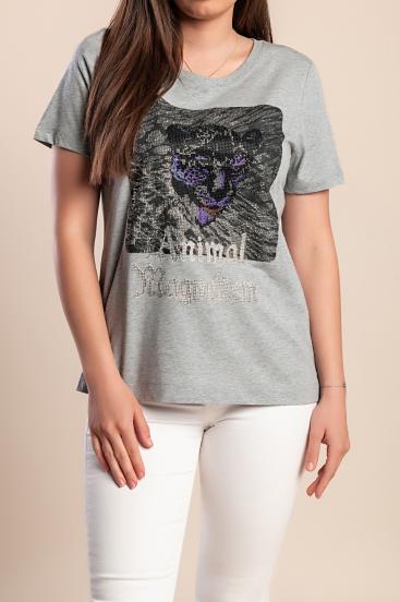 Tricou din bumbac cu imprimeu, mărime mare, gri