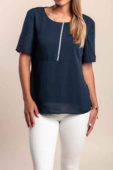 Tricou cu guler rotund, albastru închis