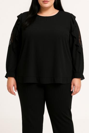 Bluza mărime mare cu dantelă, neagră