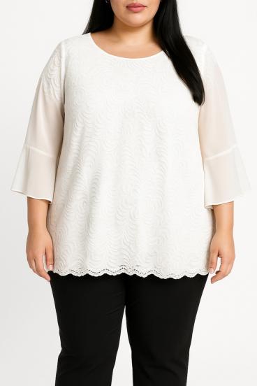 Bluza mărime mare cu dantelă, albă