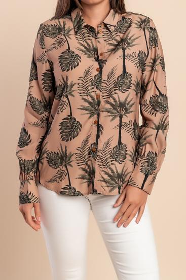 Bluza mărime mare cu imprimeu, bej