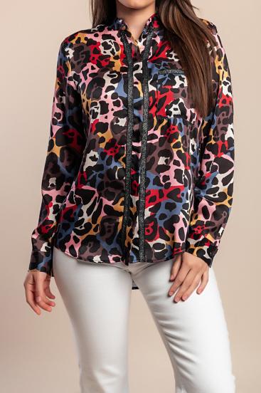 Top cu imprimeu leopard, mărime mare, negru