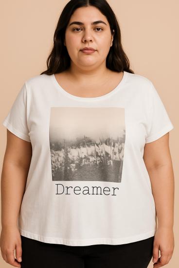 Tricou imprimat mărime mare, alb