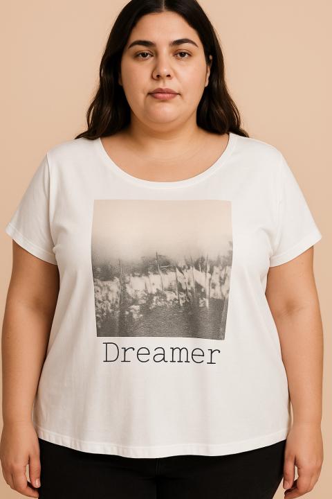 Tricou imprimat mărime mare, alb