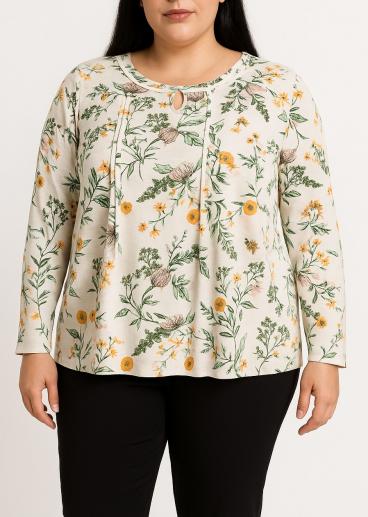 Bluza mărime mare cu imprimeu floral, albă