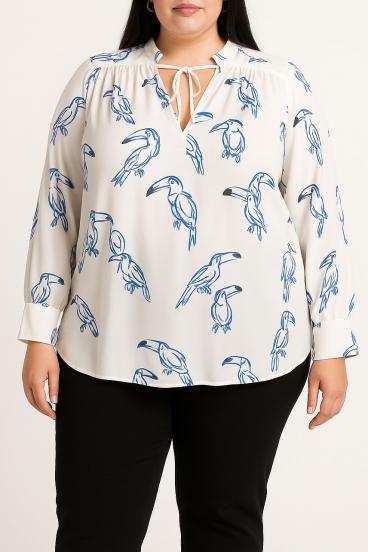 Bluza mărime mare cu imprimeu, albă