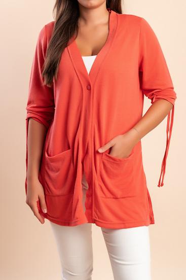 Cardigan mărime mare cu nasturi, coral