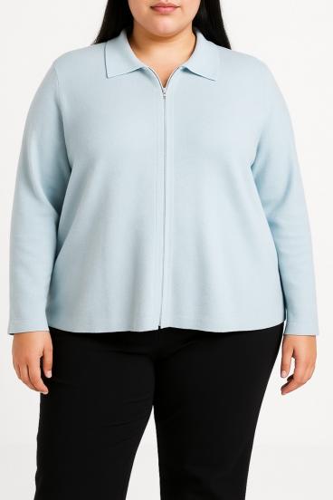 Cardigan tricotat cu fermoar, albastru deschis