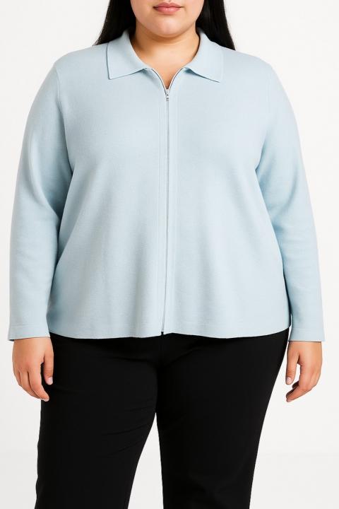 Cardigan tricotat cu fermoar, albastru deschis