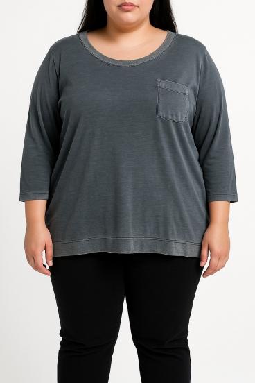 Tricou din bumbac mărimi mari cu buzunar decorativ, gri