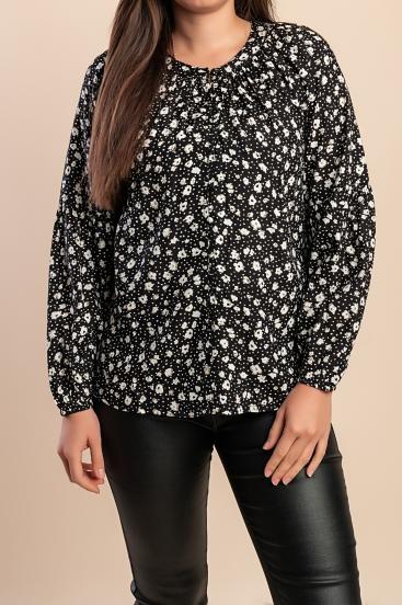 Bluza cu imprimeu floral, negru