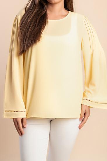 Bluza elegantă cu decolteu rotund, galbenă