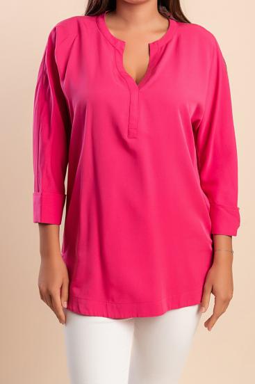 Bluza cu decolteu în "V", fucsia