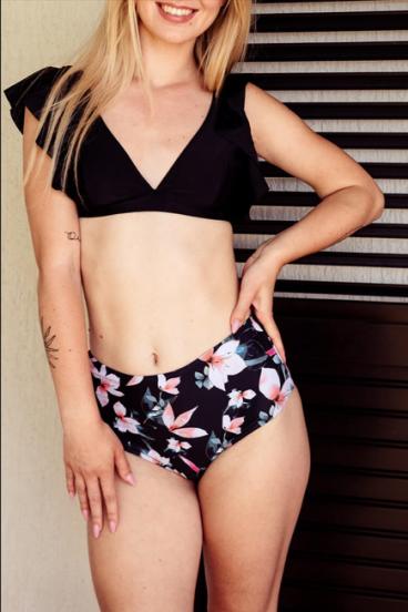 Costum de baie din două piese cu volane, negru