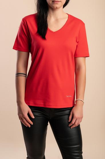 Tricou din bumbac cu decolteu în "V", roșu