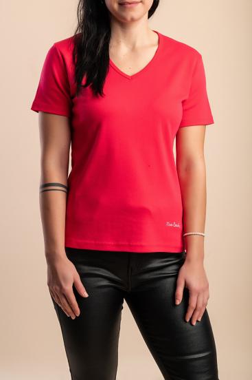 Tricou din bumbac cu decolteu în "V", roz