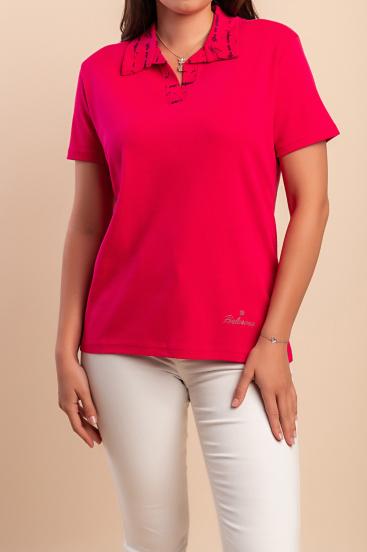 Tricou cu guler, roz