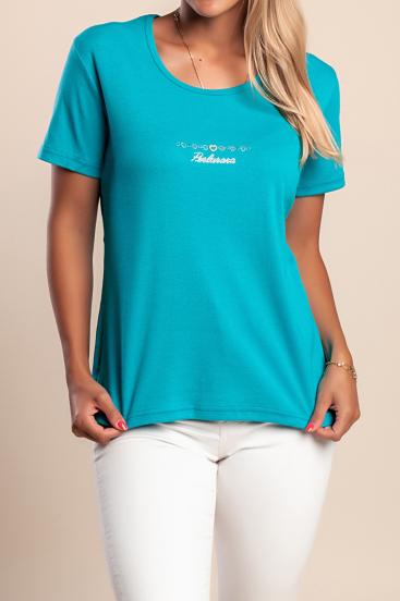 Tricou cu guler rotund, turcoaz