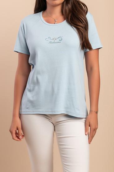 Tricou din bumbac cu guler rotund, albastru deschis