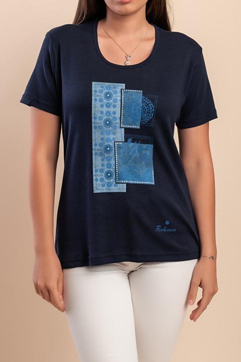 Tricou din bumbac cu imprimeu, albastru închis