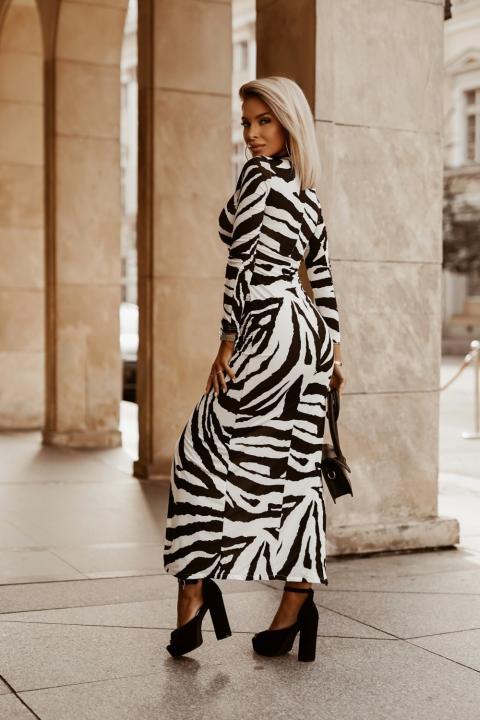 Rochie maxi eleganta cu imprimeu zebra Cadiza, alb-negru