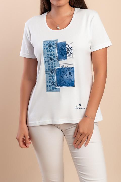 Tricou din bumbac cu imprimeu, alb