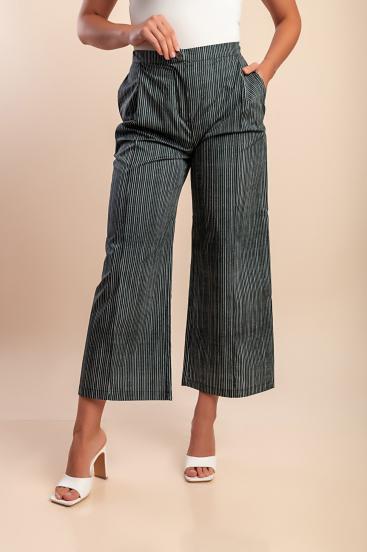 Pantaloni din bumbac cu imprimeu în dungi, negri