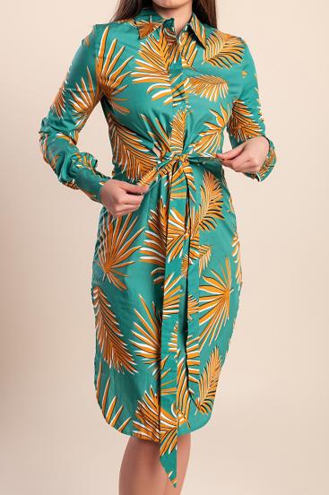 Rochie cămașă cu imprimeu, verde