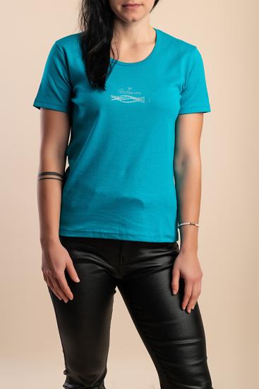 Tricou din bumbac cu detaliu decorativ, turcoaz