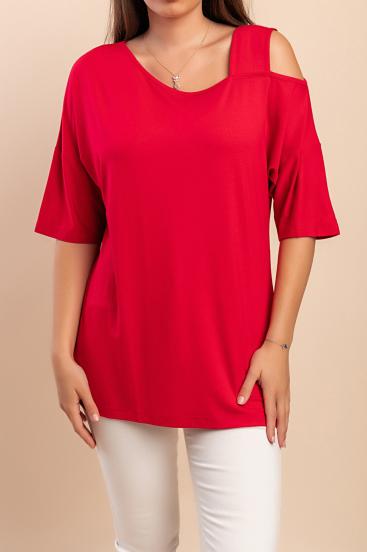 Tricou cu decolteu asimetric, roșu