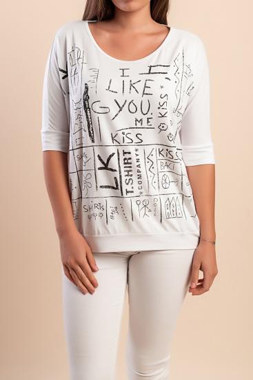 Tricou cu imprimeu, alb