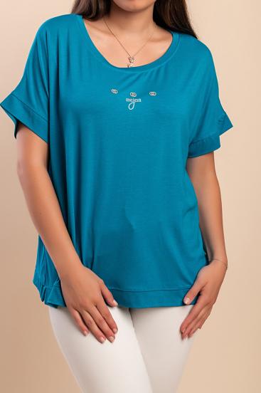 Tricou cu guler rotund, albastru