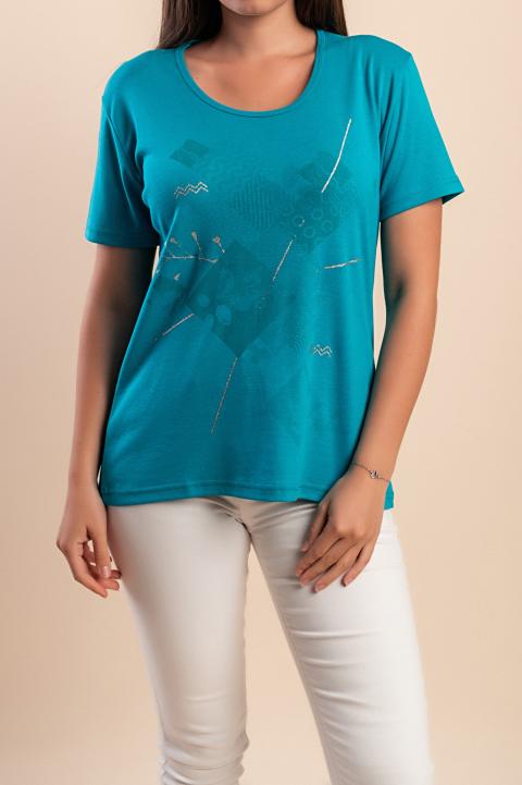 Tricou din bumbac cu imprimeu, turcoaz